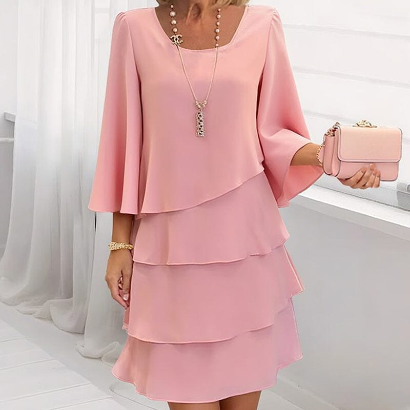 Elegant Tiered Midi Dress Tops & Sets Lomiraq Pink 2XL
