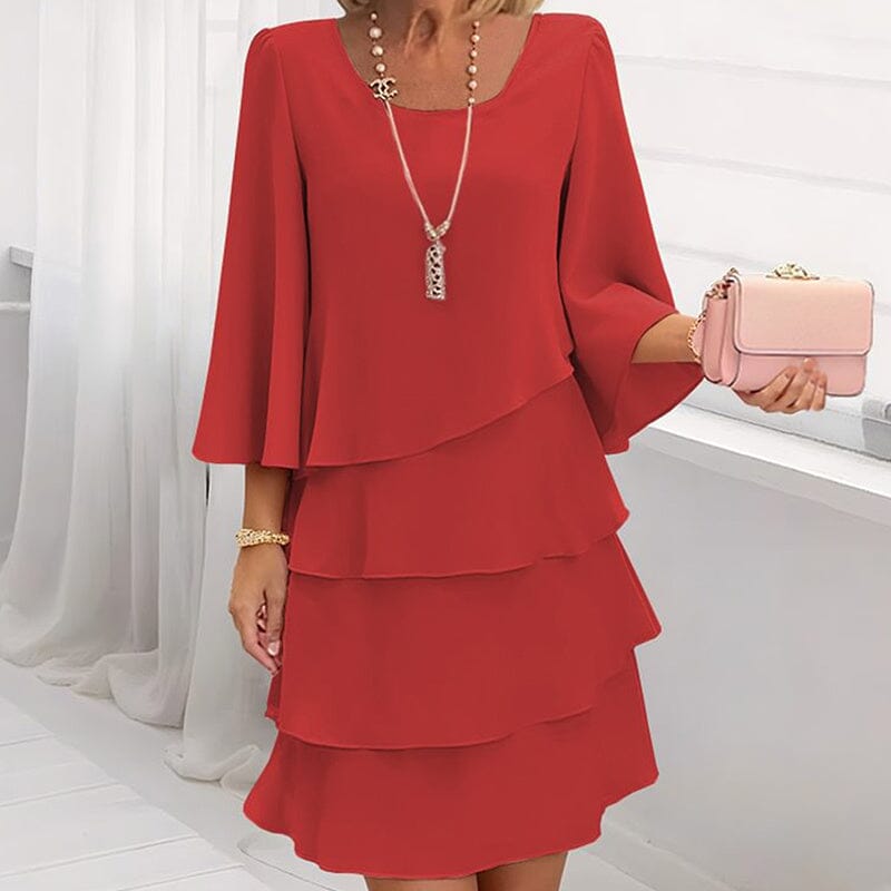 Elegant Tiered Midi Dress Tops & Sets Lomiraq Red 2XL