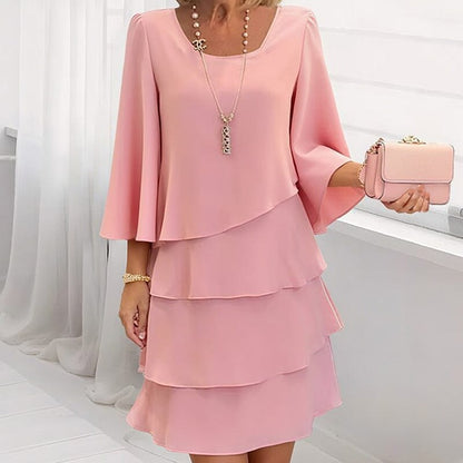 Elegant Tiered Midi Dress Tops & Sets Lomiraq Pink 2XL 