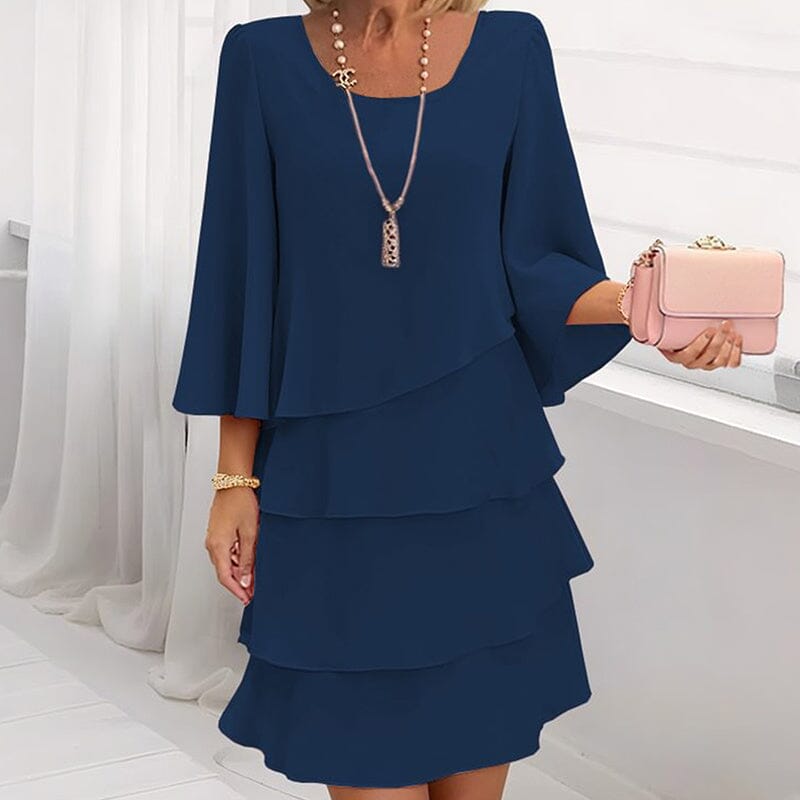 Elegant Tiered Midi Dress Tops & Sets Lomiraq Navy 2XL 